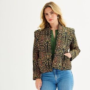 Farmers Market Reversible Floral Patterned Ruffle Quilted Puffer Coat Medium NWT